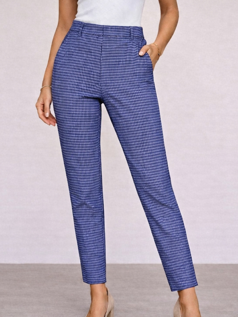 LOFT Blue Checkered Pants NWT